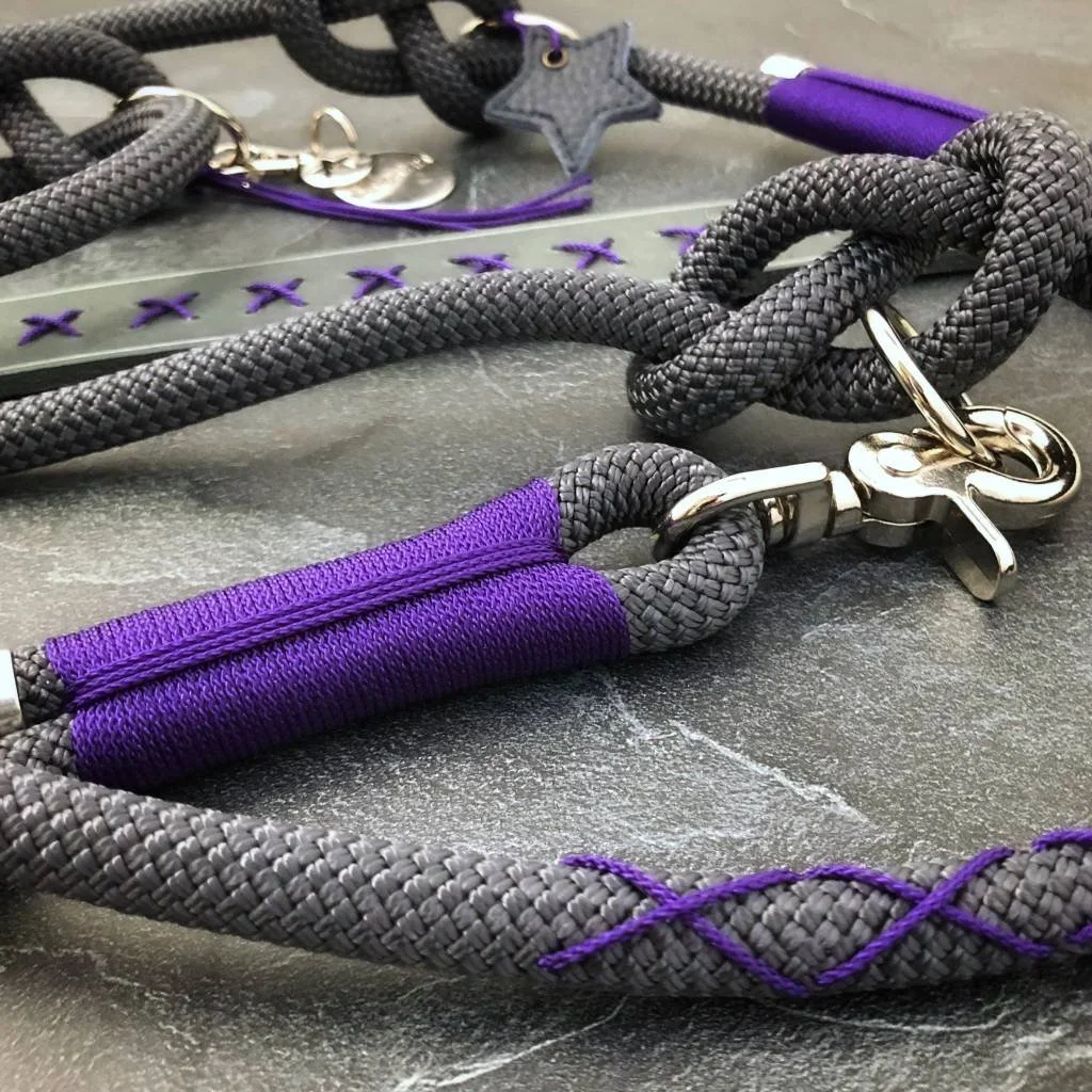 Tauleinen Set - Fettleder Grey meets Dark Grey and Purple