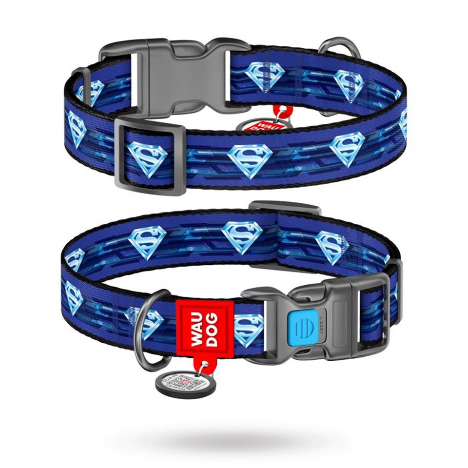 WAUDOG Nylon Halsband SUPERMAN Blau Kunststoff-Verschluss