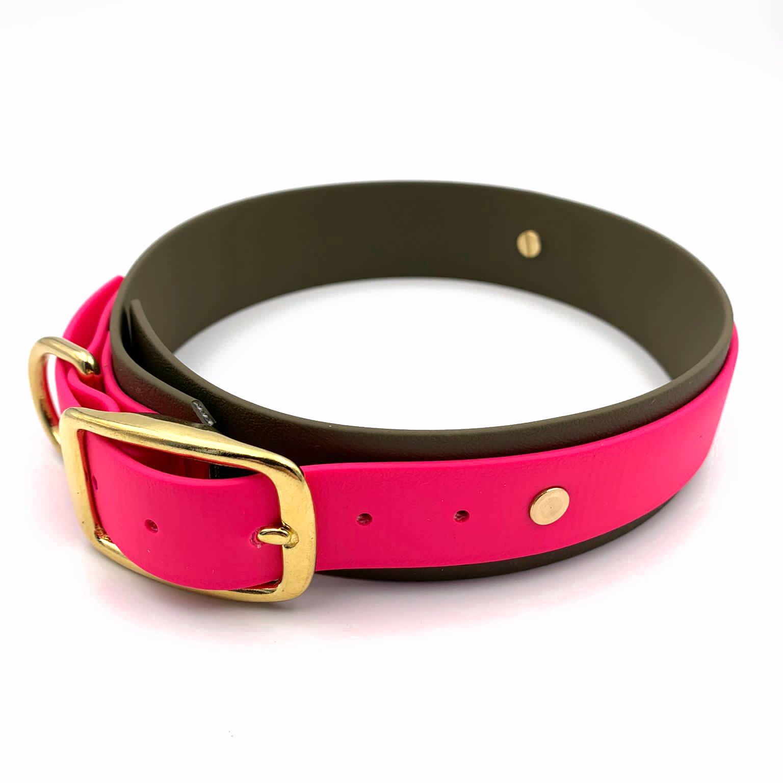 Biothane Halsband "Two Colours" - 4 cm - PINK/OLIV