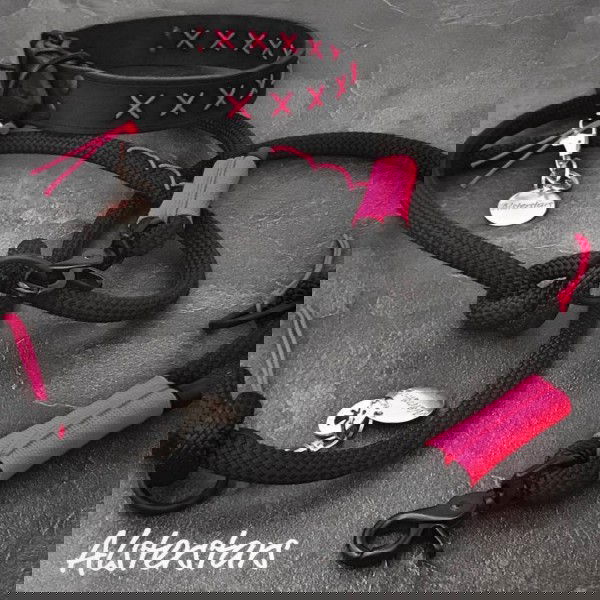 Black meets Pink - Tauleine und Fettlederhalsband