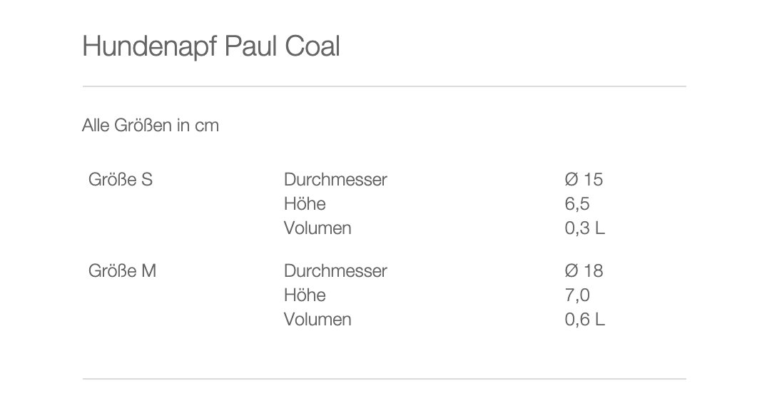 Hundenapf Paul "Coal" - Größen
