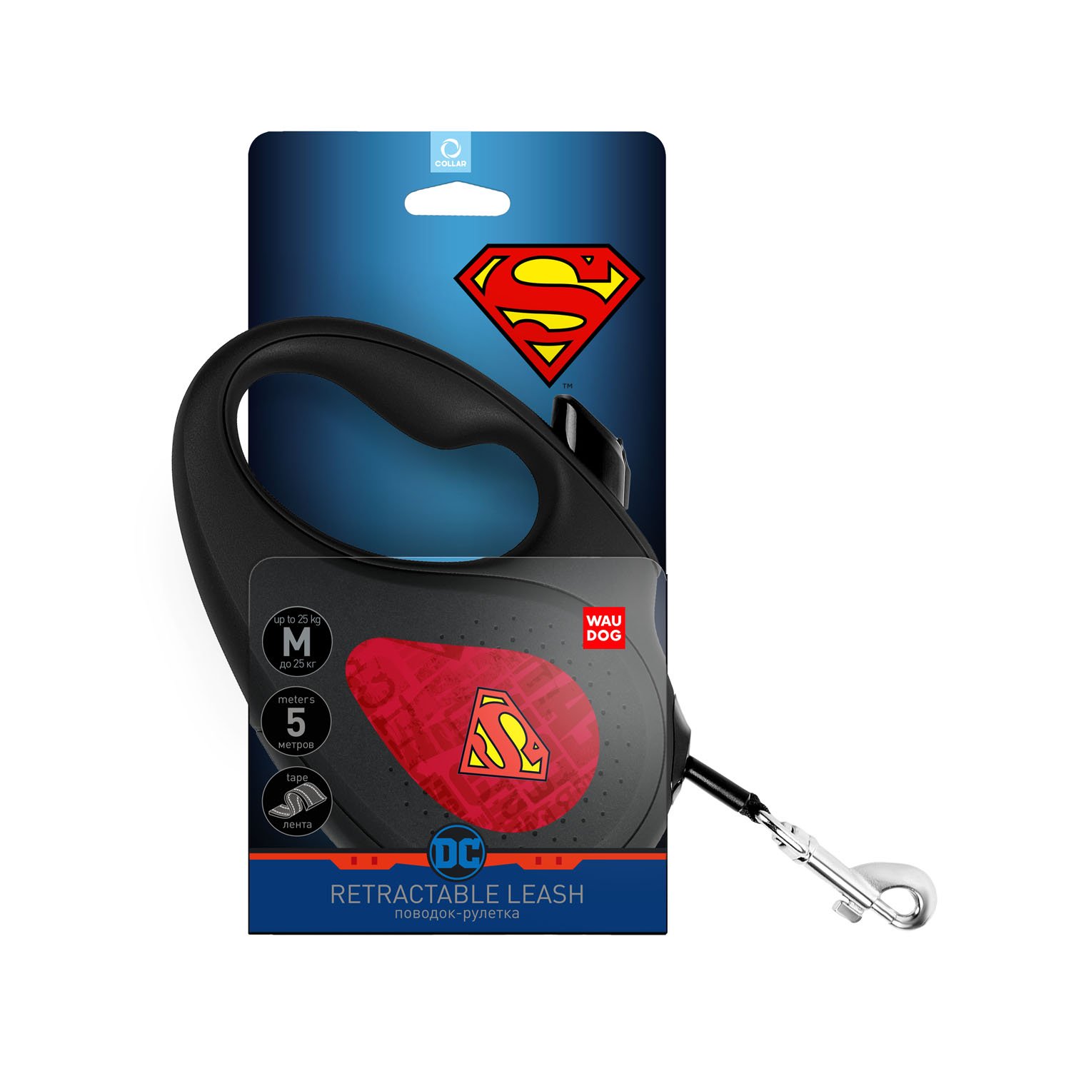 WAUDOG Rollleine R-Leash SUPERMAN Logo Rot