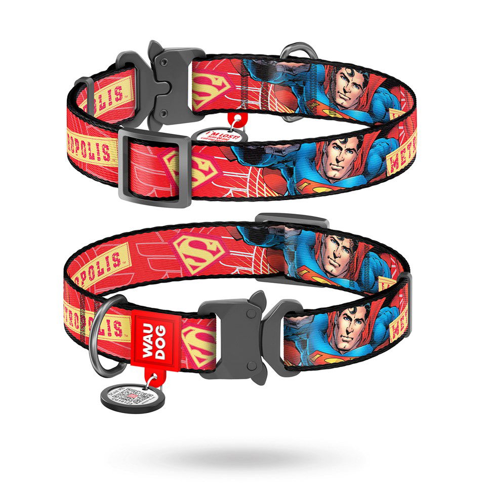 WAUDOG Nylon Halsband SUPERMAN Rot Metall-Verschluss