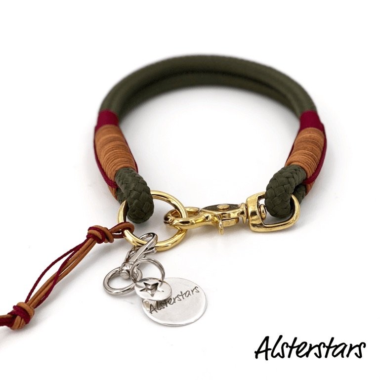 Tauhalsband - Olive meets Leather and Bordeaux