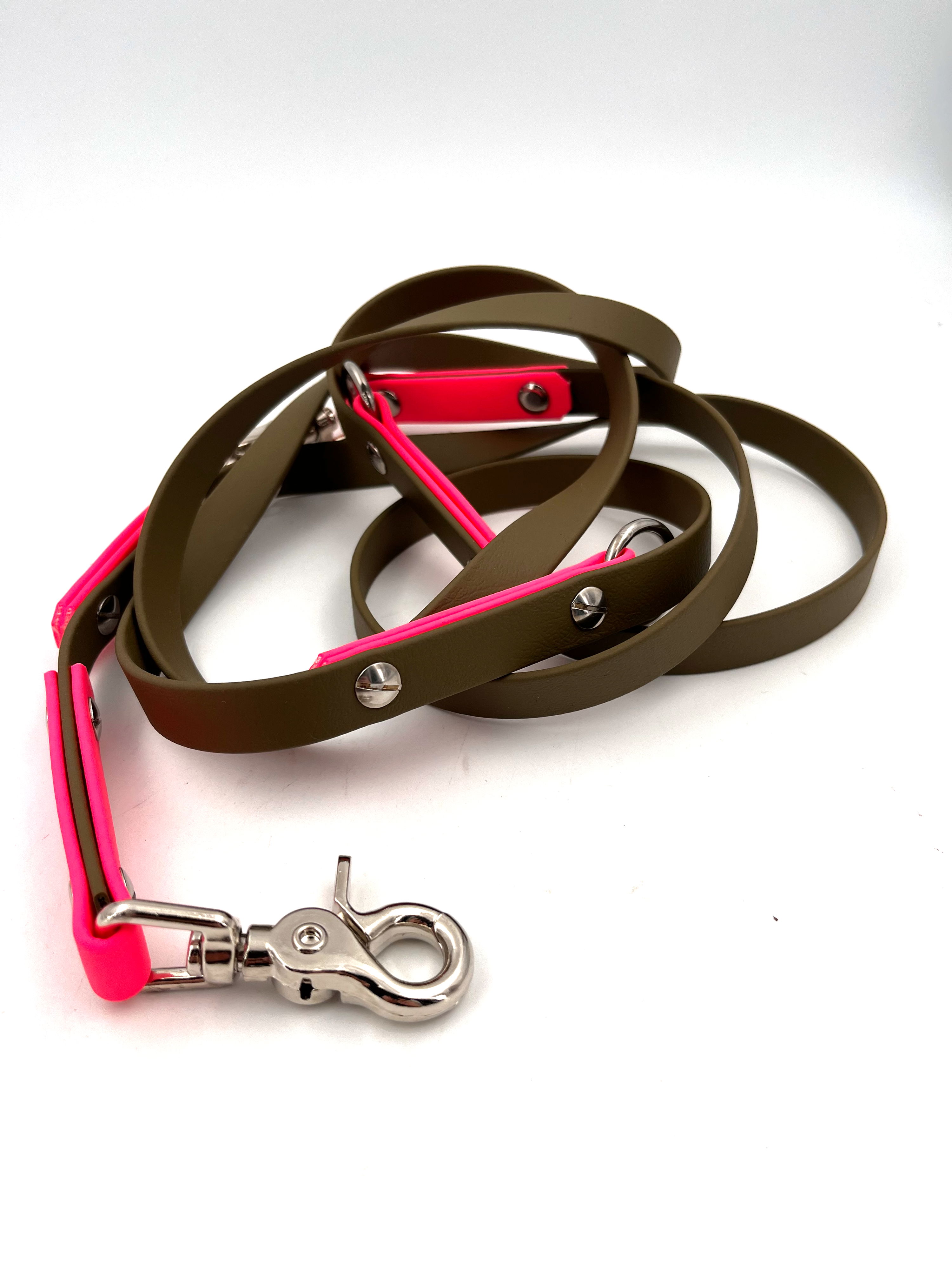 Biothane Standard Leine - 2,10m - OLIV/PINK Silber Scherenkarabiner