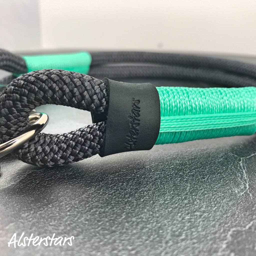 Tauhalsband aus dunkelgrauem Seil mit Takling in Mint