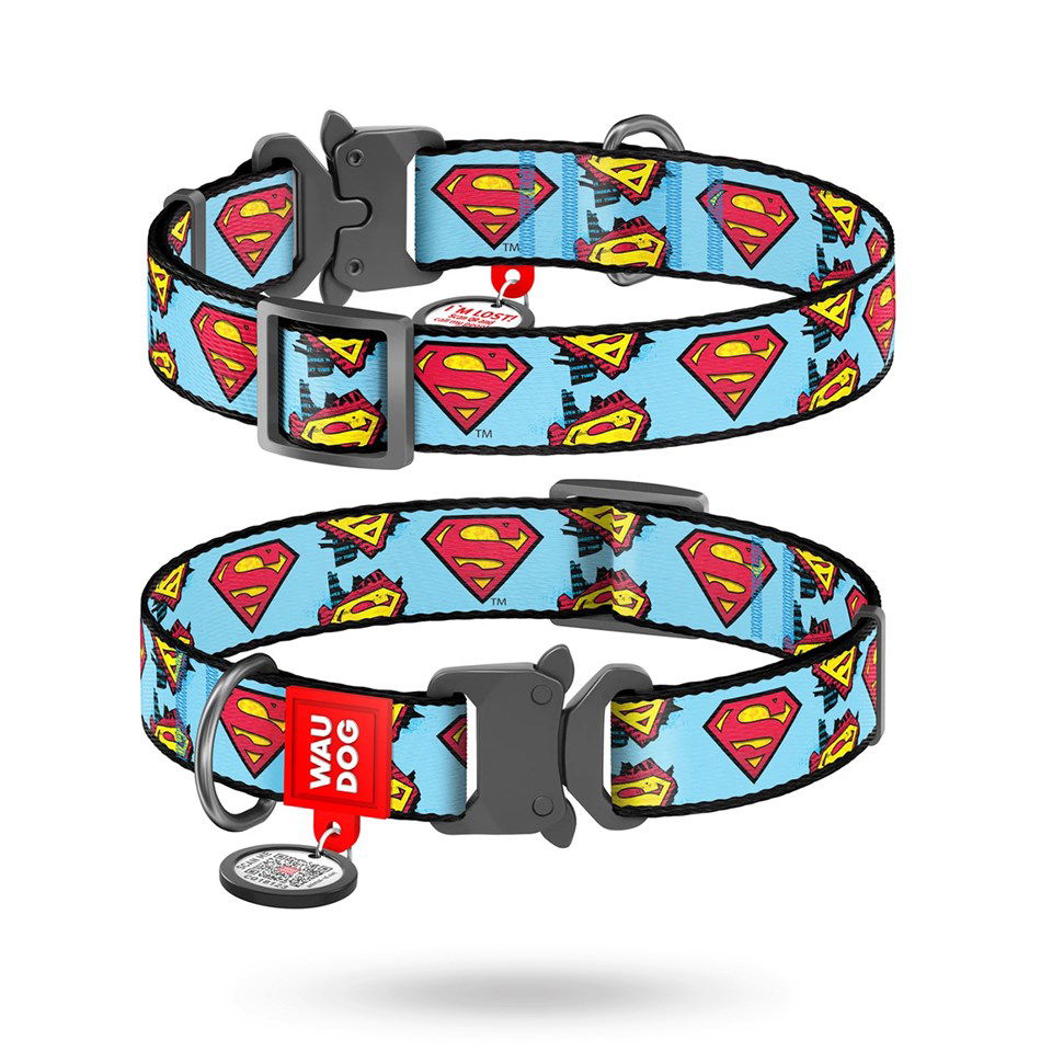 WAUDOG Nylon Halsband SUPERMAN Hellblau Metall-Verschluss