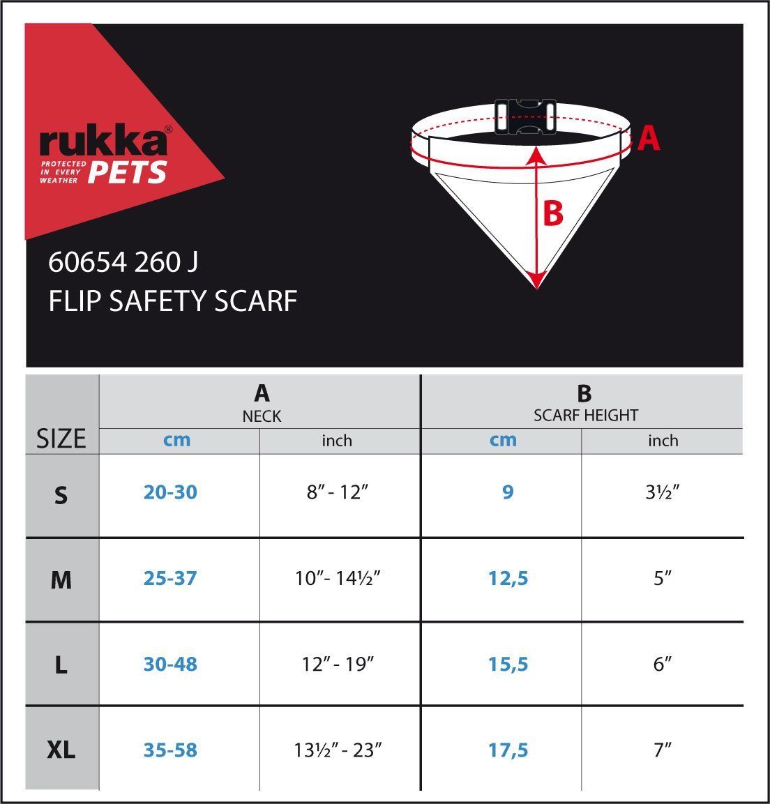 Rukka Pets - Flip Safety Scarf Size Chart