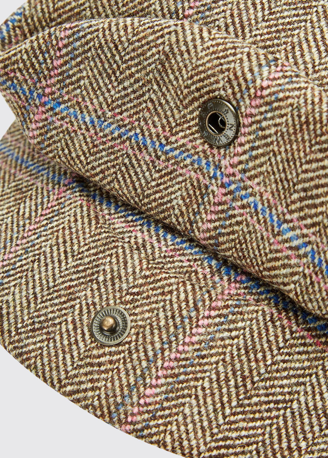 Tweed Mütze Beige-Braun kariert mit blauem Streifen