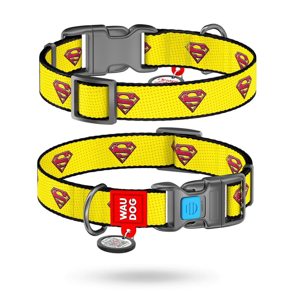 WAUDOG Nylon Halsband SUPERMAN Gelb Kunststoff-Verschluss